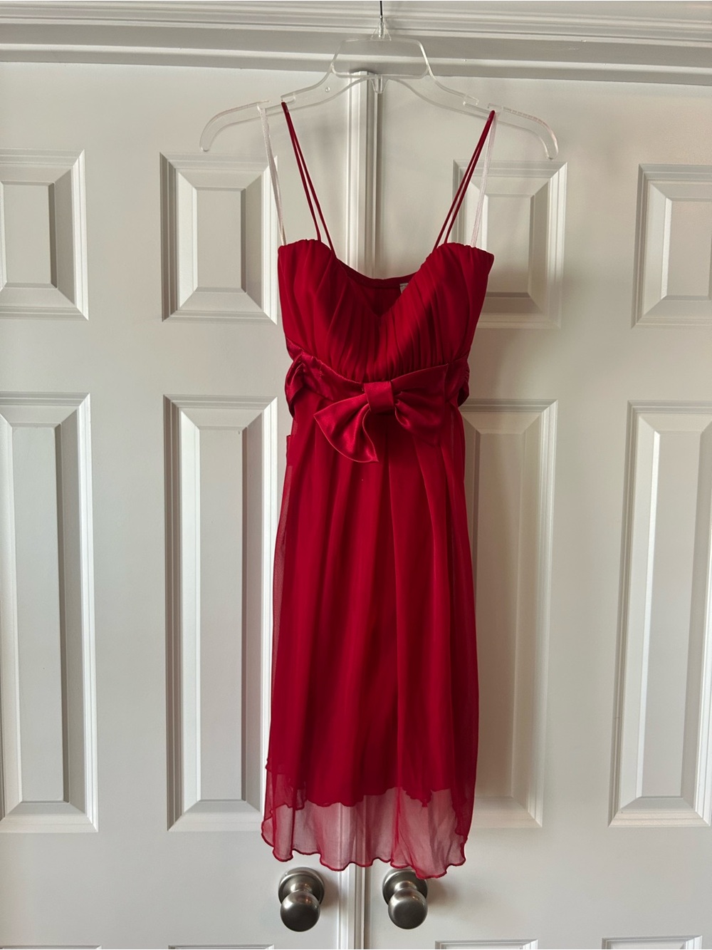 Sugar Red Spaghetti-Strap Bow-Front Mini Dress